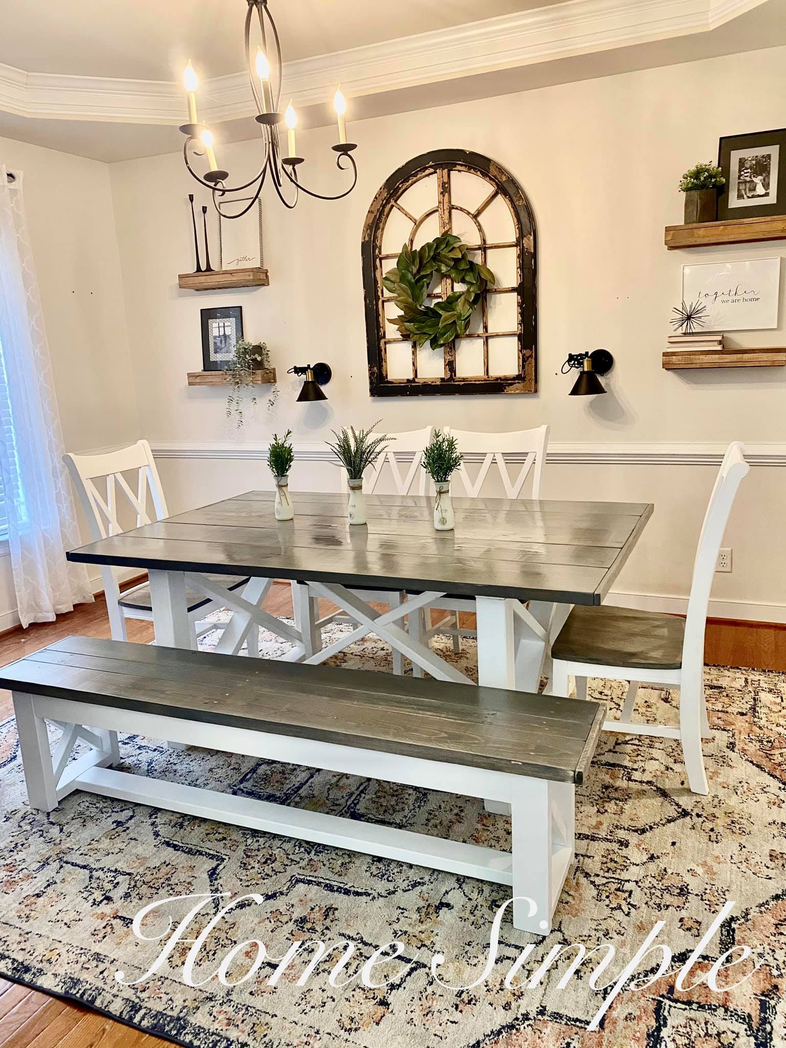 The Magnolia 7ft Triple X Farmhouse Table Set โ Home Simple Decor