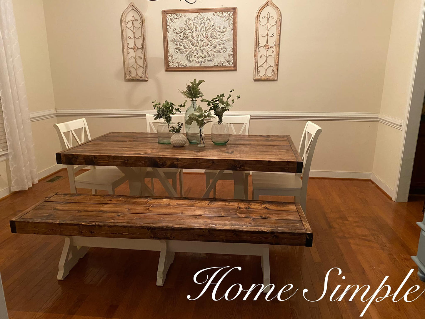 Truss Beam Style 7' Farm Table with Early American Stain and White Base