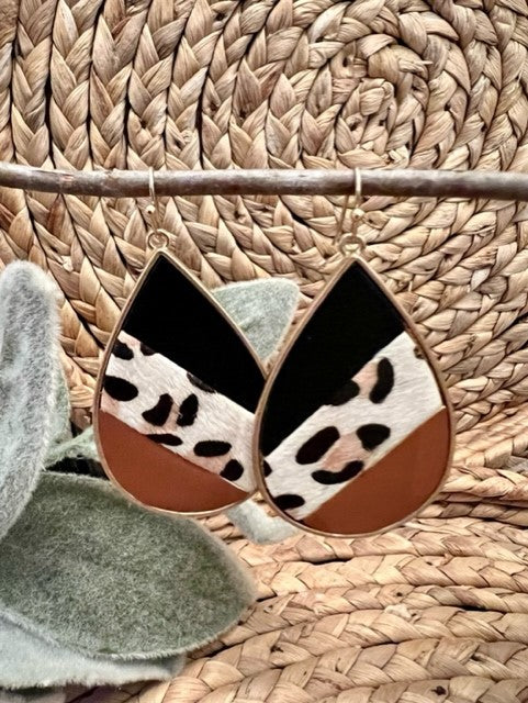 Leather Leopard Teardrop Earrings