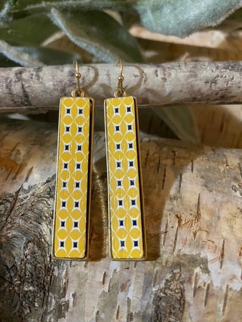 Pattern Printed Gold Bar Earrings