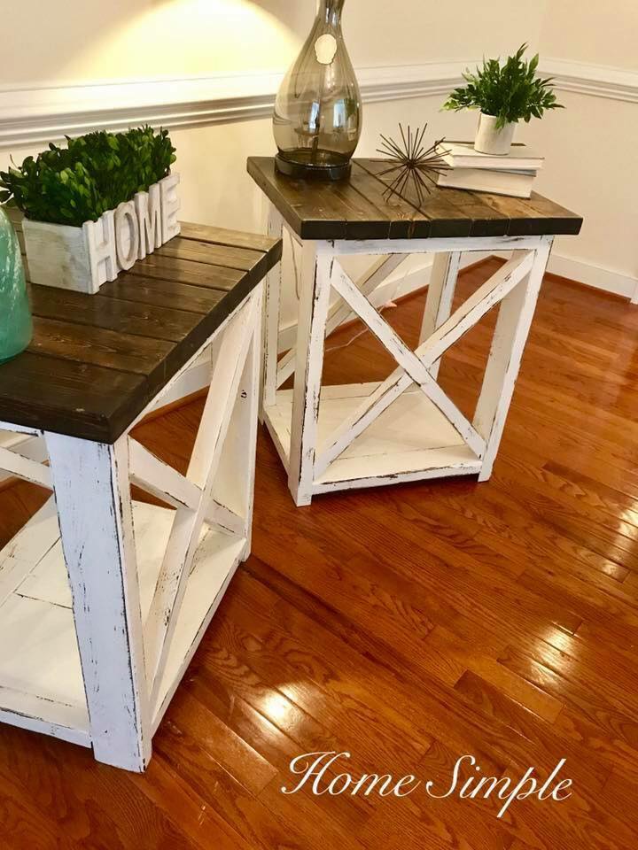 Classic X Distressed Set of Two End Tables / Night Stands