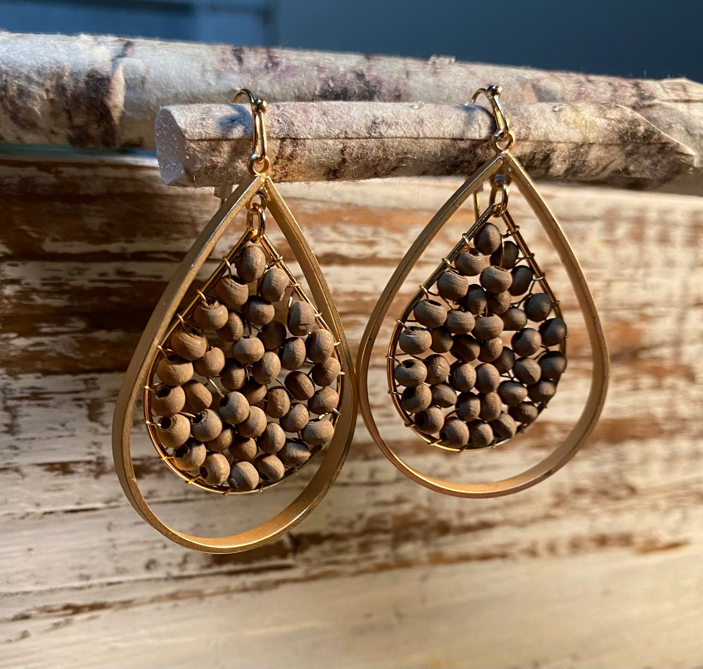 Natural wood and Gold Earrings