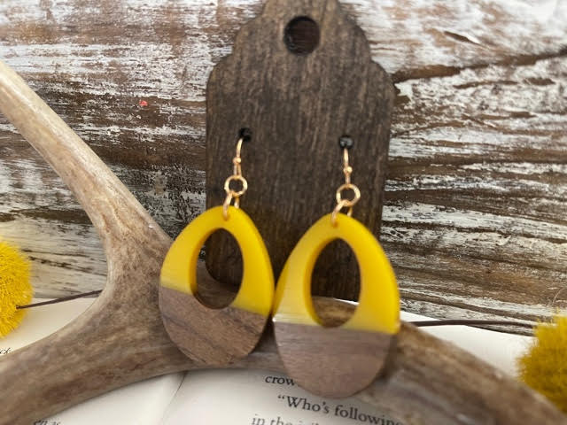 Teardrop Acrylic and Wood Earrings