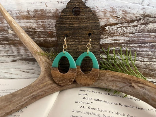 Teardrop Acrylic and Wood Earrings