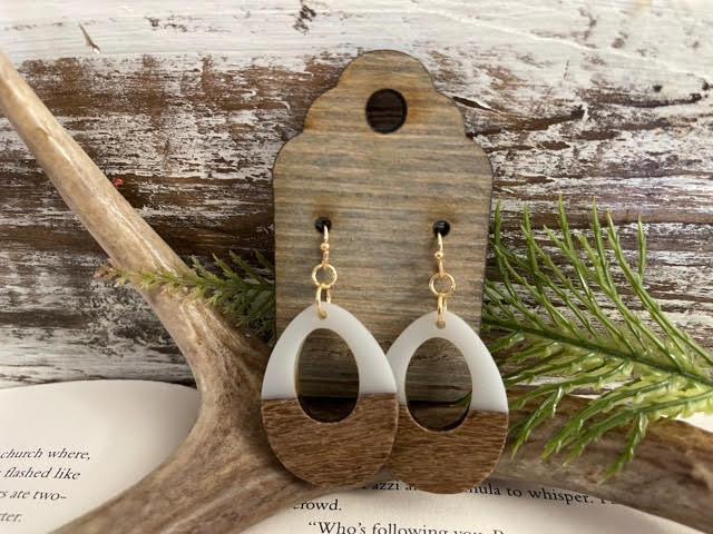 Teardrop Acrylic and Wood Earrings