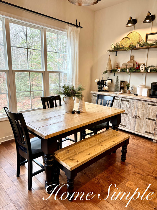 Chunky Leg Table, Bench and 4 Charis