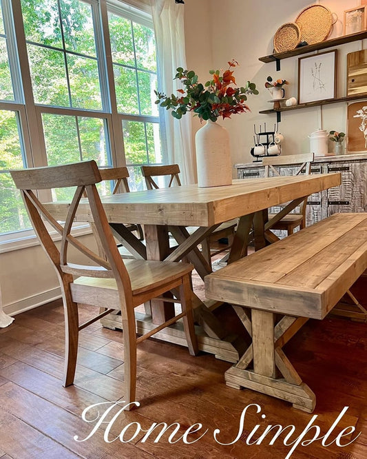 Truss Beam Table w/ Apron, Bench and Chairs