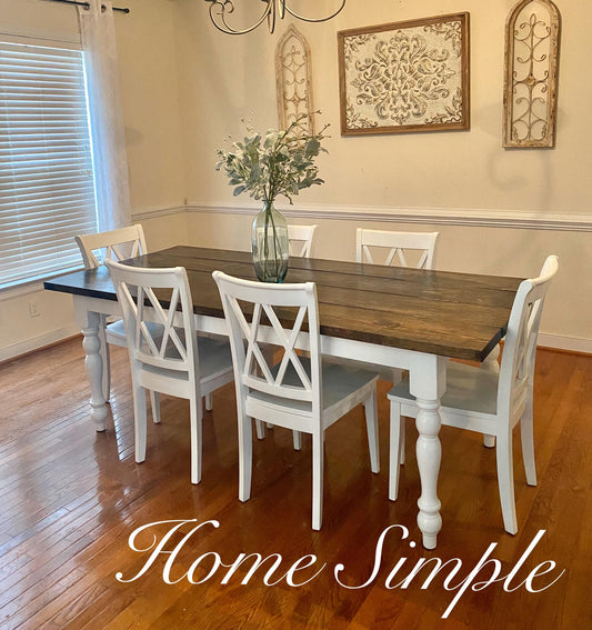 7' Round Farmhouse Legs & Six Chairs