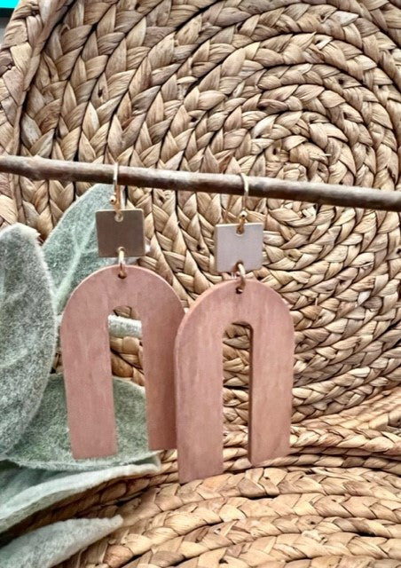 Wood Arch Worn Gold Boho Earrings