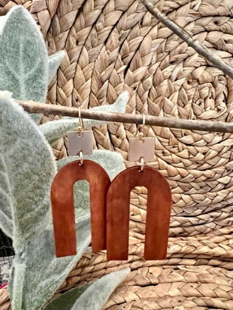 Wood Arch Worn Gold Boho Earrings