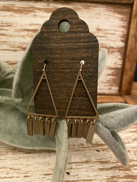 Gray Wood Satin Gold Earrings