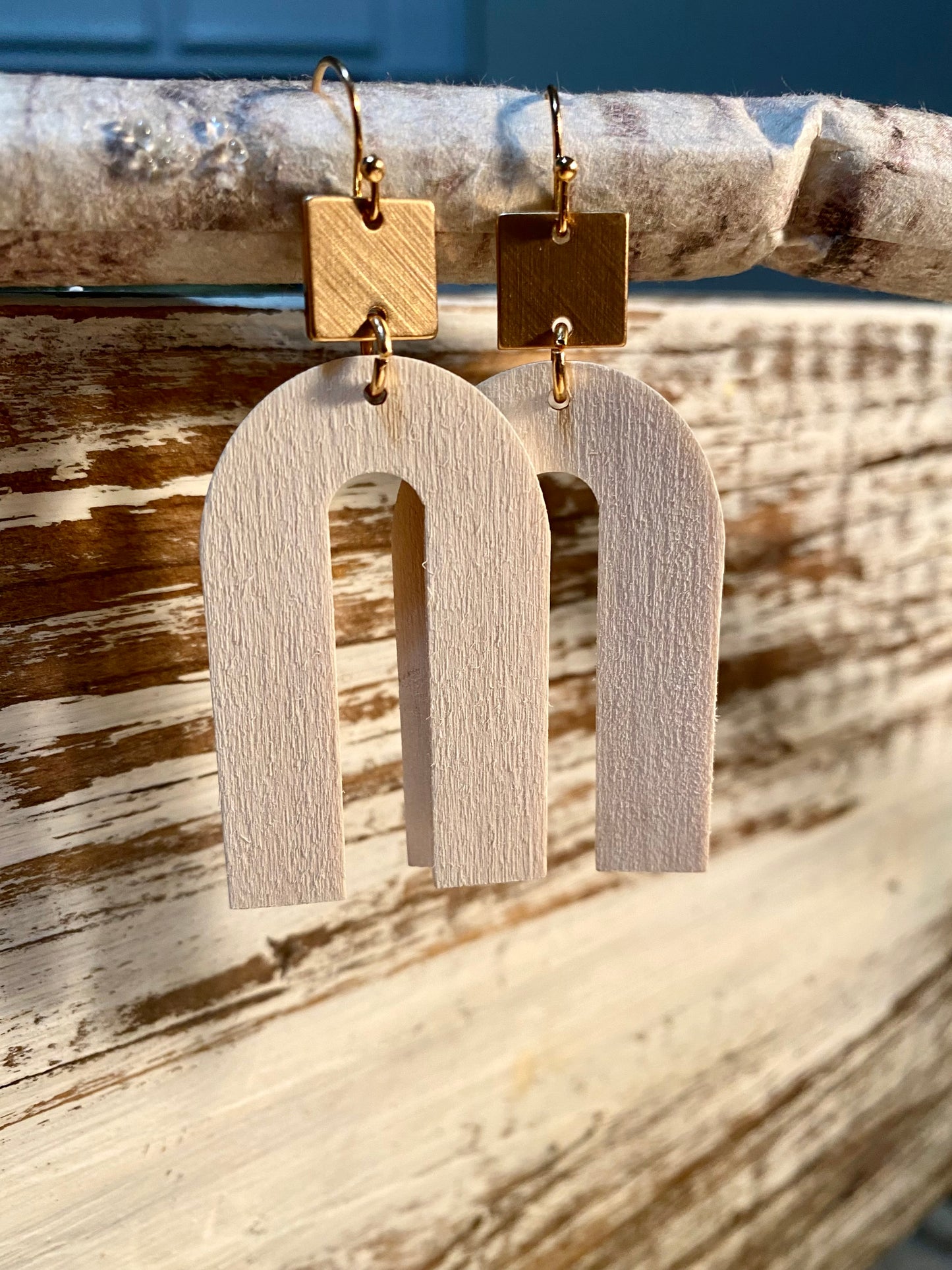 Wood Arch Worn Gold Boho Earrings