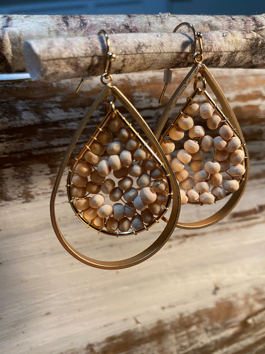 Natural wood and Gold Earrings