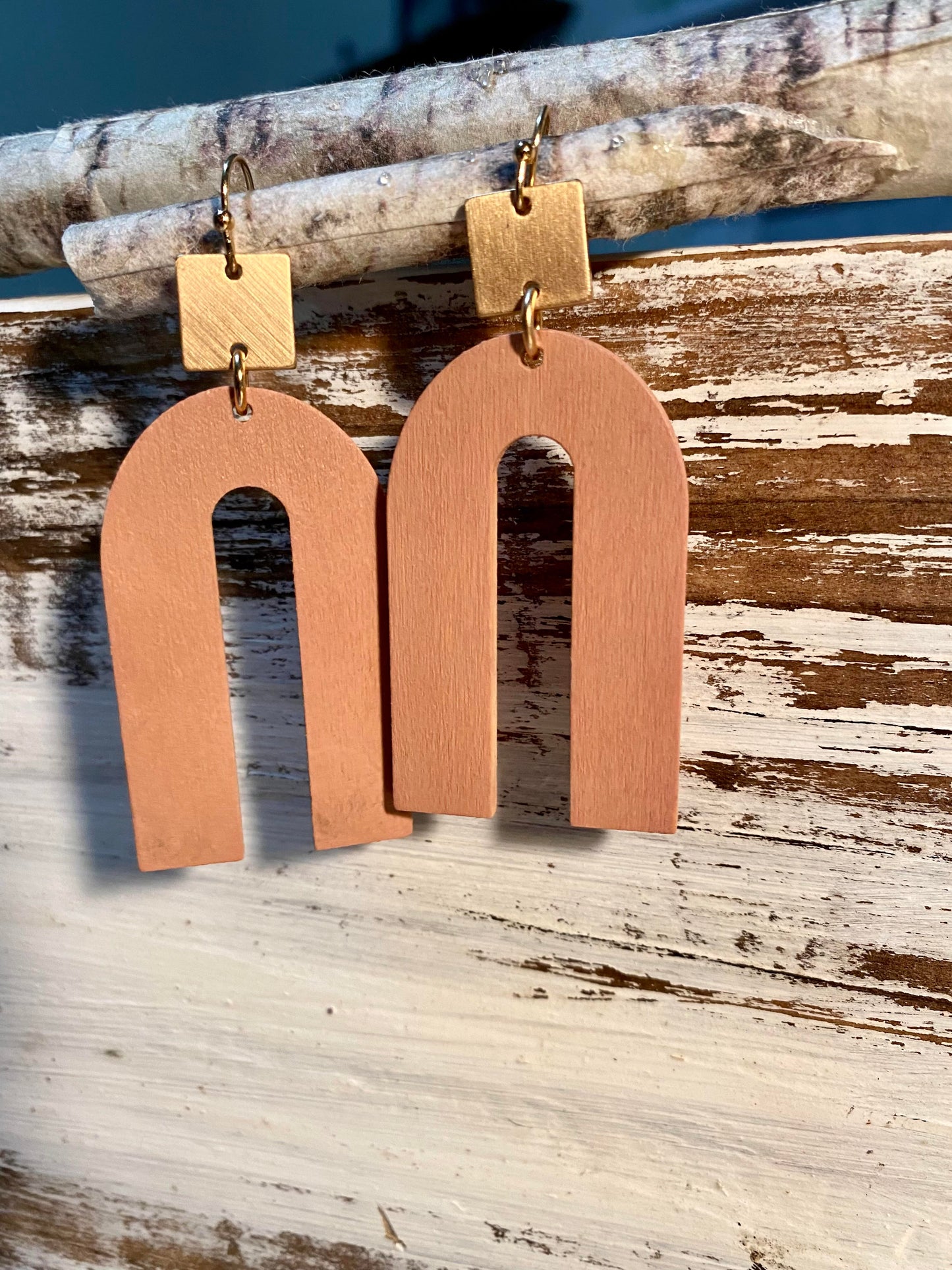 Wood Arch Worn Gold Boho Earrings